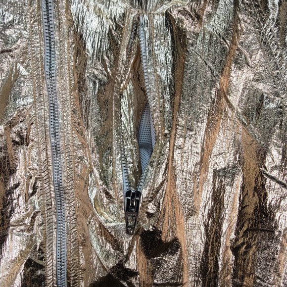 BLANK NYC Reversible Copper Gold Hooded Metallic Good Vibrations Bomber Jacket - Picture 11 of 16